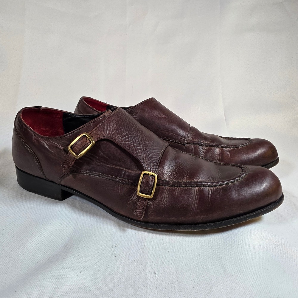 COLE HAAN Men's 11M Double Monk Strap Brown Leather‎ Apron Toe Dress Shoes